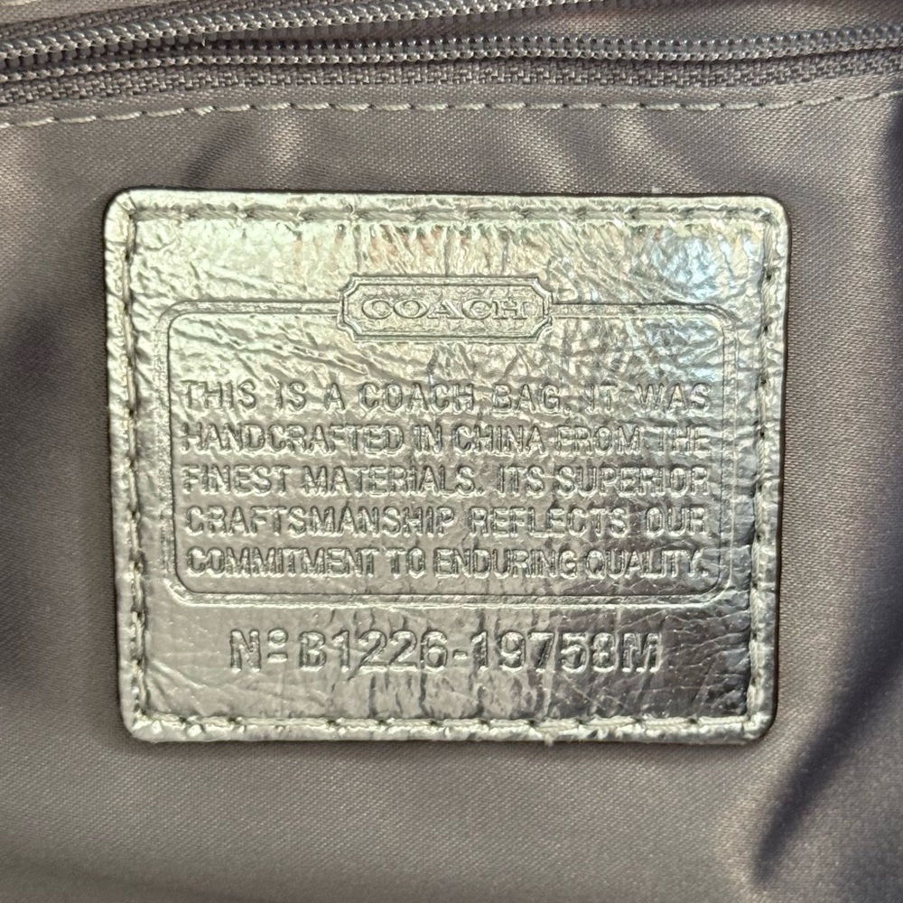 Coach Peyton White Canvas C Monogram Metallic Silver Leather Hobo Bag - Picture 4 of 5